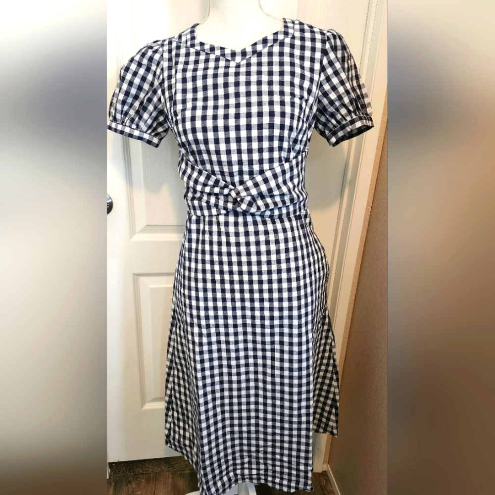NWT Sweet Salt knotted waist Gingham blue and white dress Size 4